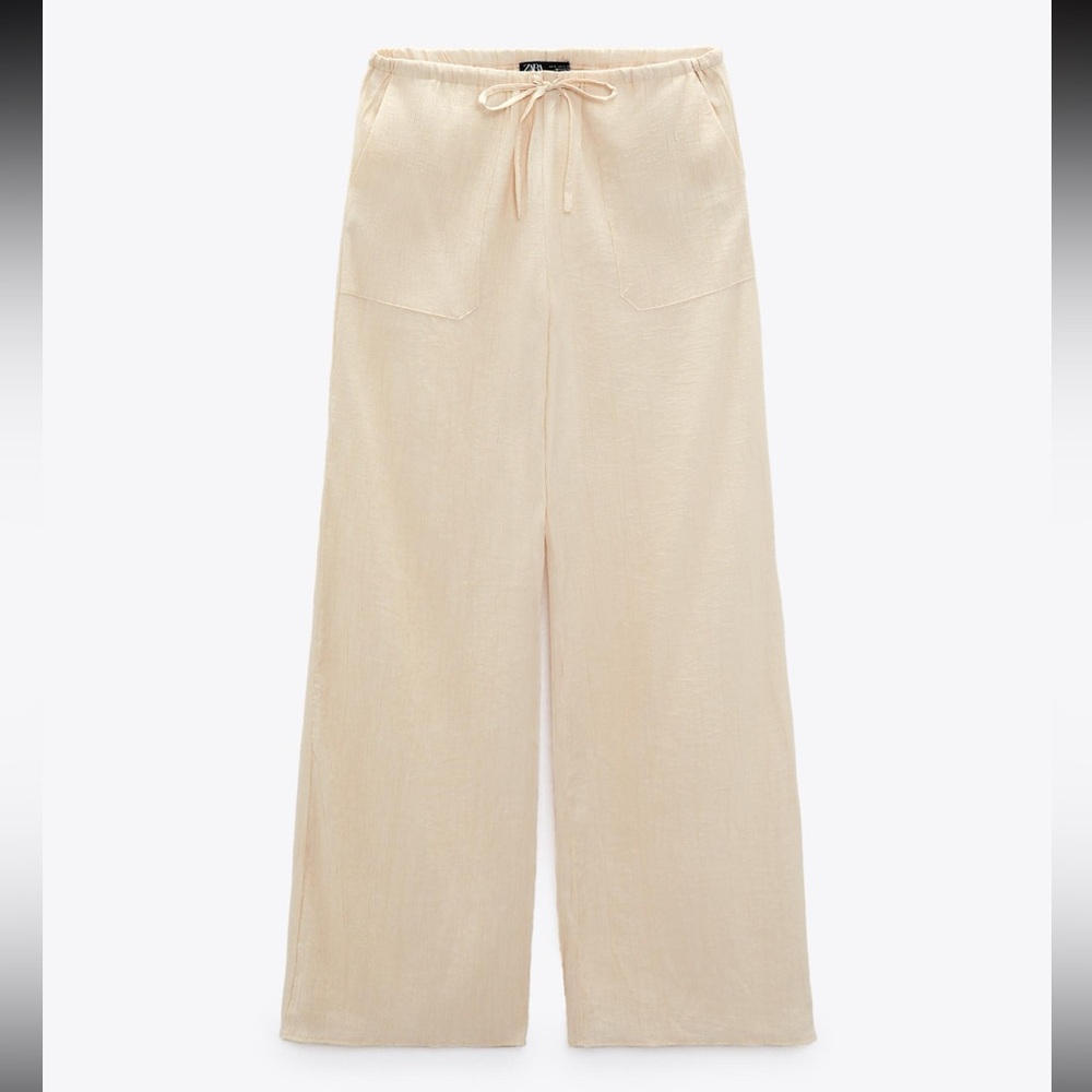 Zara Ivory Crinkle Pull on Pants